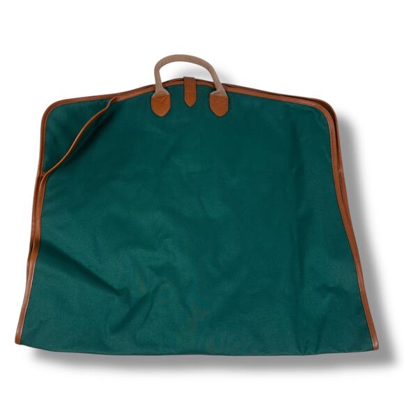 Vintage Polo Ralph Lauren Garment Bag Green Leather Trimmed Dust Cover Full Zip - Picture 1 of 9